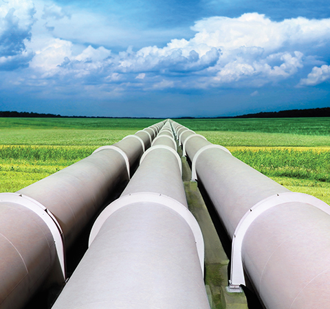 pipeline with a blue sky landscape background